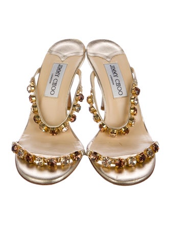 Jimmy Choo Leather Crystal Embellishments Slides