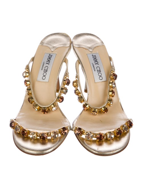 Jimmy Choo Leather Crystal Embellishments Slides