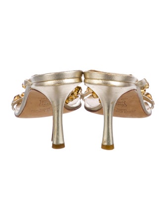 Jimmy Choo Leather Crystal Embellishments Slides