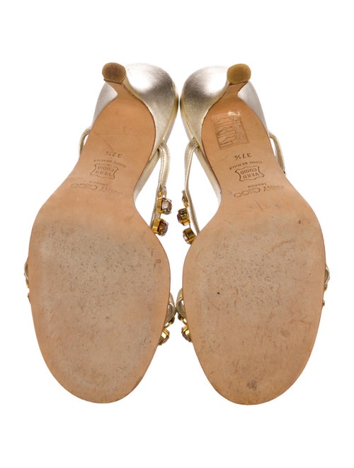 Jimmy Choo Leather Crystal Embellishments Slides