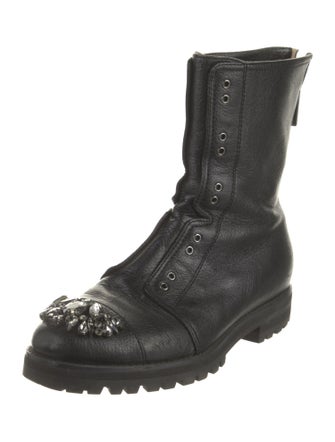 Jimmy Choo Leather Crystal Embellishments Combat Boots