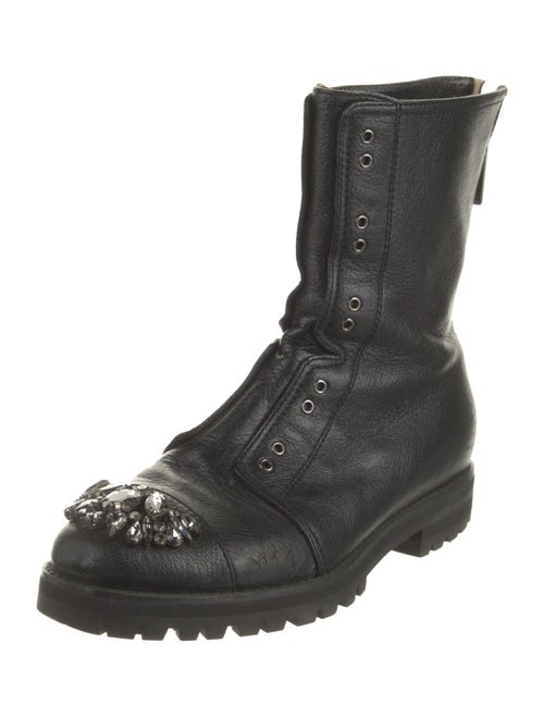 Jimmy Choo Leather Crystal Embellishments Combat Boots