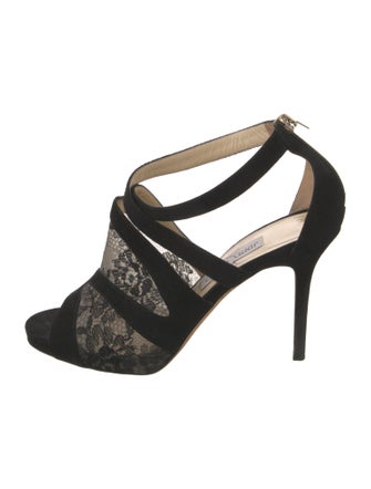 Jimmy Choo Suede Lace Trim Embellishment Slingback Sandals