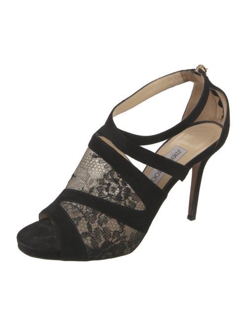 Jimmy Choo Suede Lace Trim Embellishment Slingback Sandals