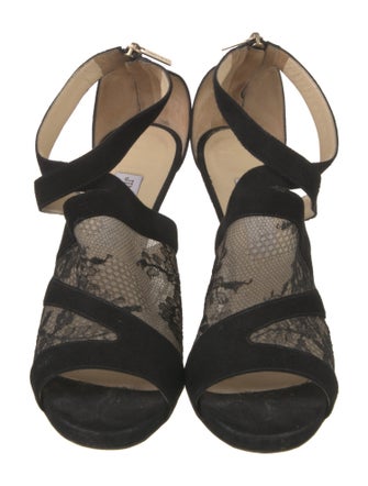 Jimmy Choo Suede Lace Trim Embellishment Slingback Sandals
