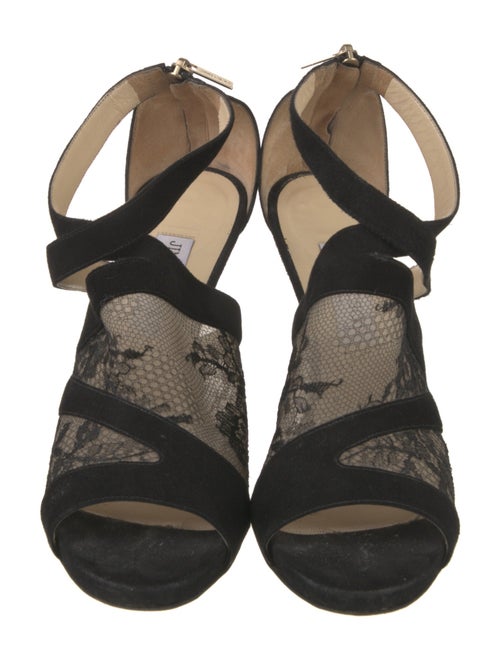 Jimmy Choo Suede Lace Trim Embellishment Slingback Sandals