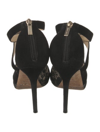 Jimmy Choo Suede Lace Trim Embellishment Slingback Sandals