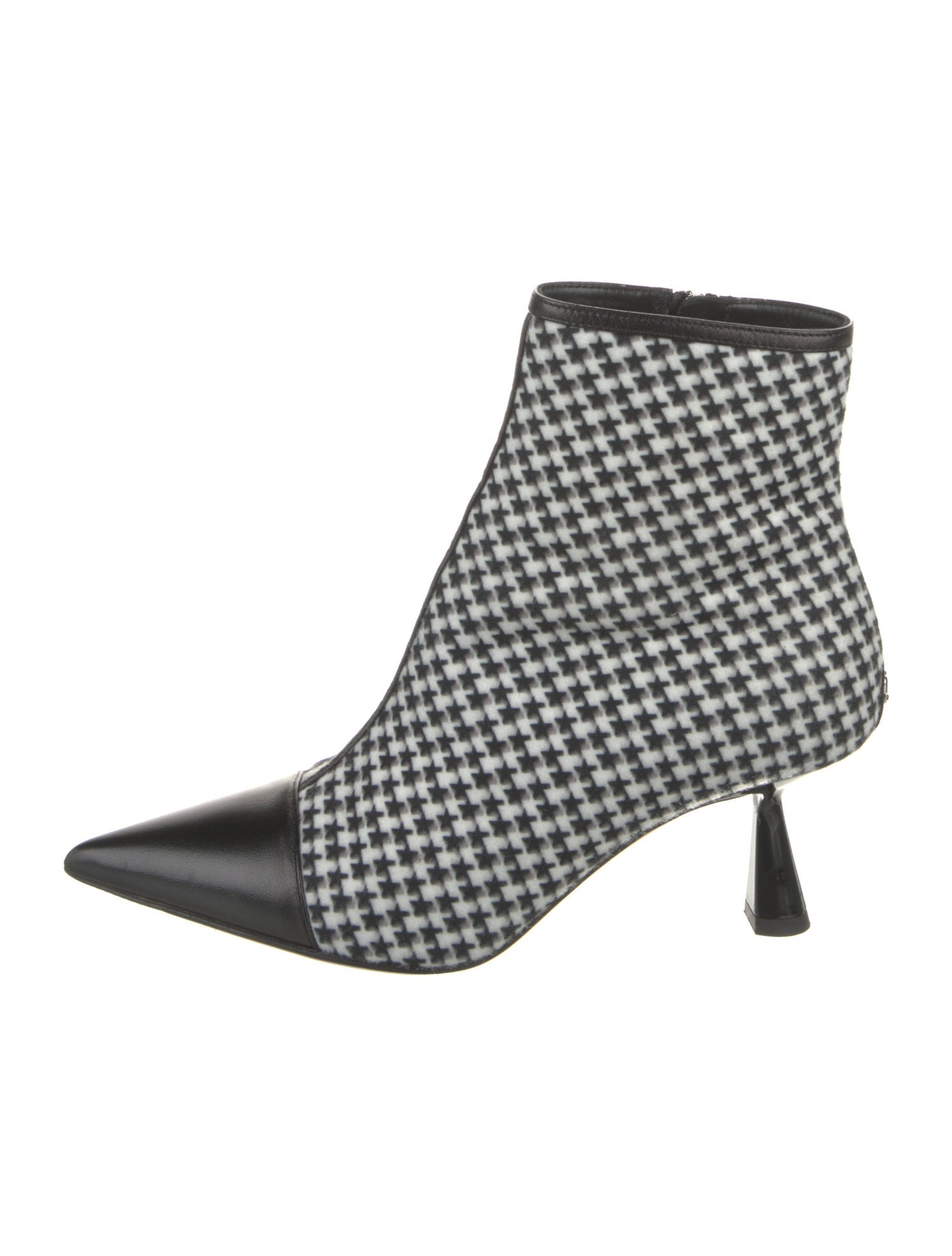 Jimmy Choo Houndstooth Print Leather Trim Embellishment Sock Boots