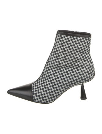 Jimmy Choo Houndstooth Print Leather Trim Embellishment Sock Boots
