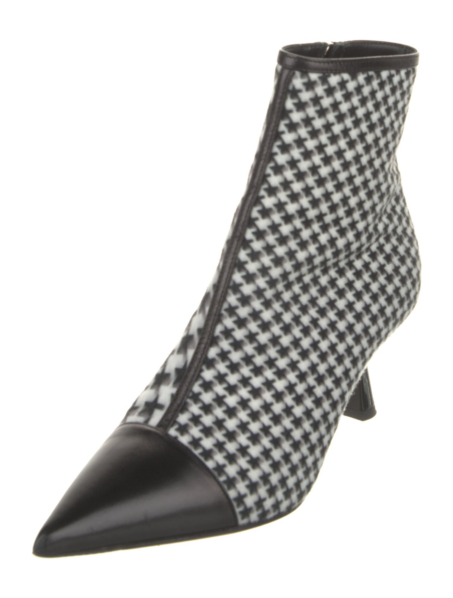 Jimmy Choo Houndstooth Print Leather Trim Embellishment Sock Boots