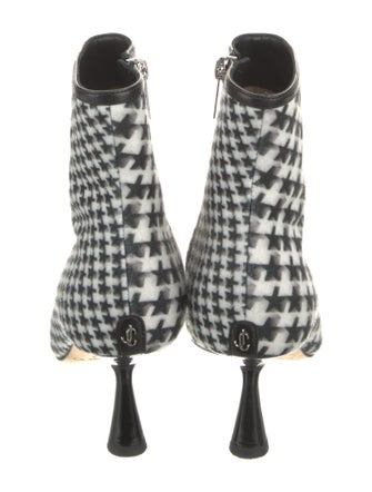 Jimmy Choo Houndstooth Print Leather Trim Embellishment Sock Boots