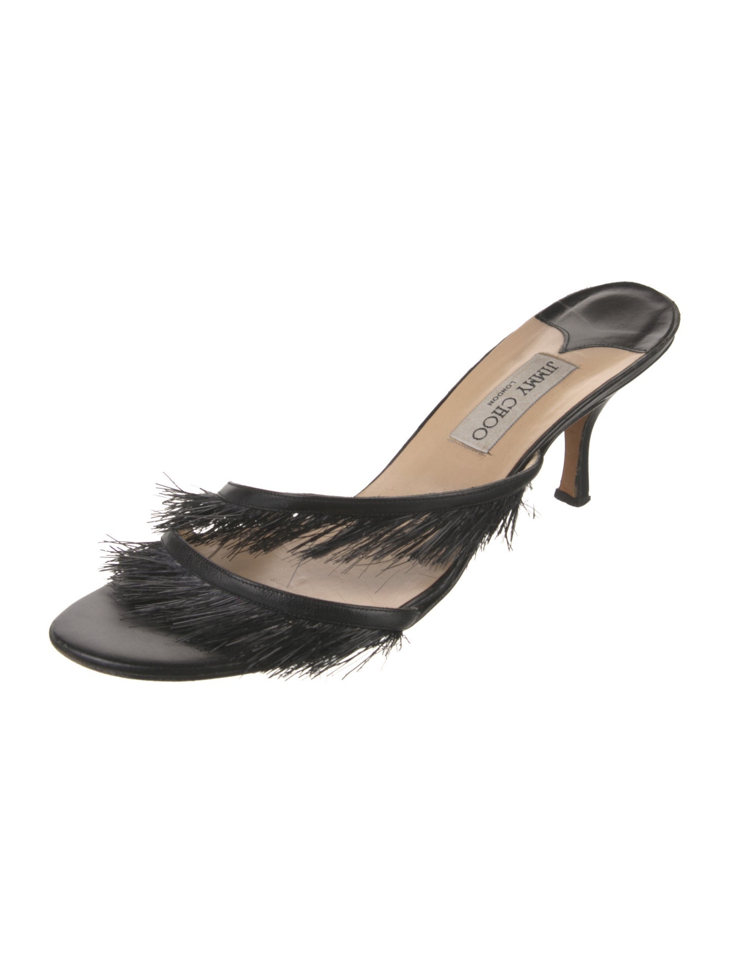Jimmy Choo Leather Fringe Trim Accent Slides