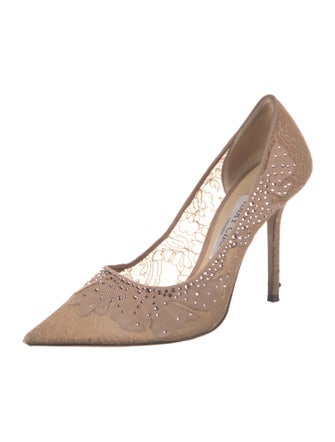 Jimmy Choo Lace Crystal Embellishments Pumps