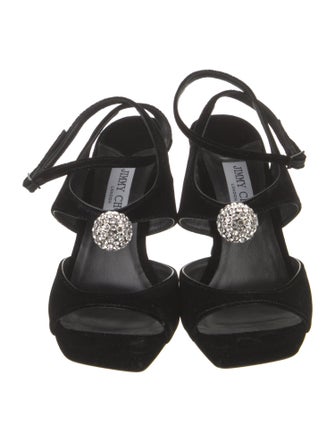 Jimmy Choo Velvet Crystal Embellishments Slingback Sandals