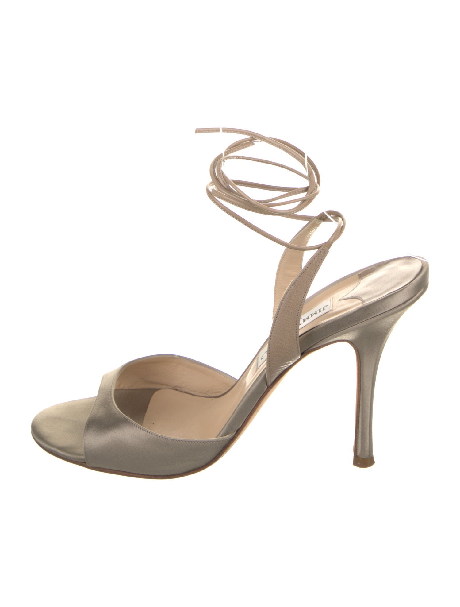 Jimmy Choo Satin Leather Trim Embellishment Sandals