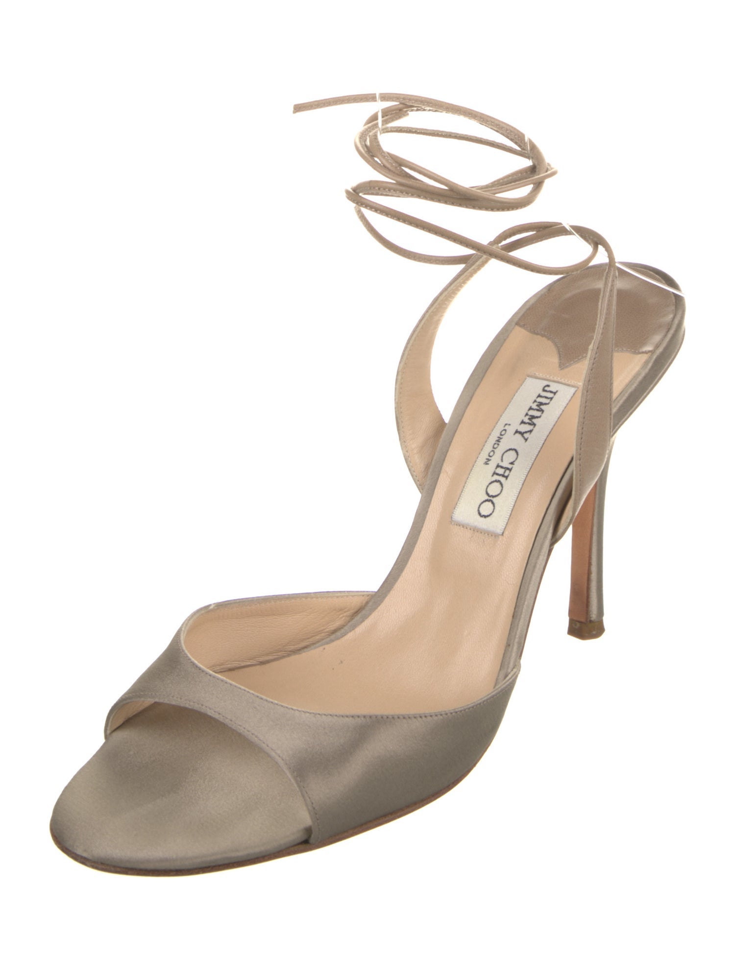 Jimmy Choo Satin Leather Trim Embellishment Sandals