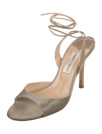 Jimmy Choo Satin Leather Trim Embellishment Sandals