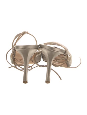 Jimmy Choo Satin Leather Trim Embellishment Sandals