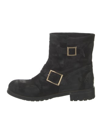 Jimmy Choo Suede Distressed Accents Moto Boots