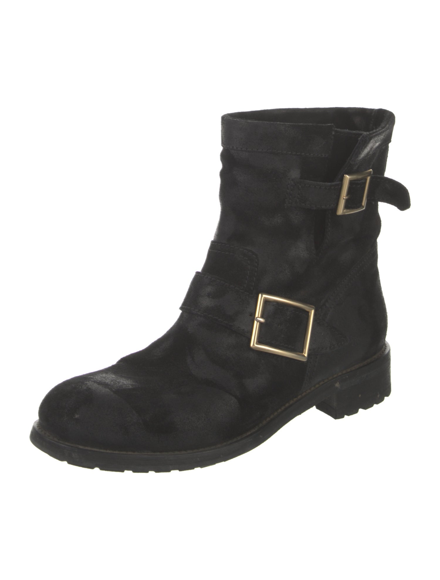 Jimmy Choo Suede Distressed Accents Moto Boots