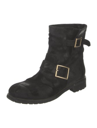 Jimmy Choo Suede Distressed Accents Moto Boots