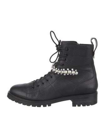 Jimmy Choo Leather Crystal Embellishments Combat Boots