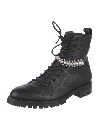 Jimmy Choo Leather Crystal Embellishments Combat Boots