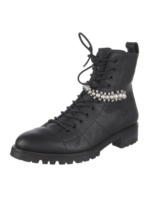 Jimmy Choo Leather Crystal Embellishments Combat Boots