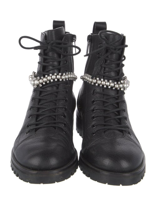 Jimmy Choo Leather Crystal Embellishments Combat Boots