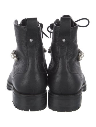 Jimmy Choo Leather Crystal Embellishments Combat Boots