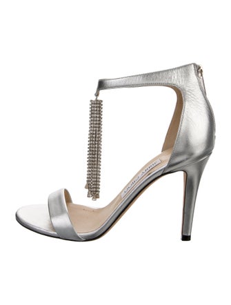 Jimmy Choo Leather Tassel Accents T-Strap Sandals