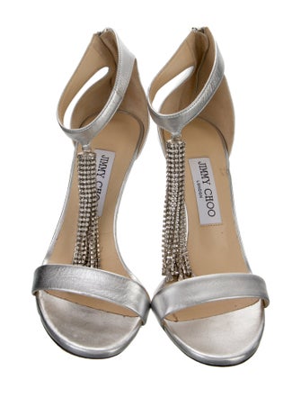 Jimmy Choo Leather Tassel Accents T-Strap Sandals