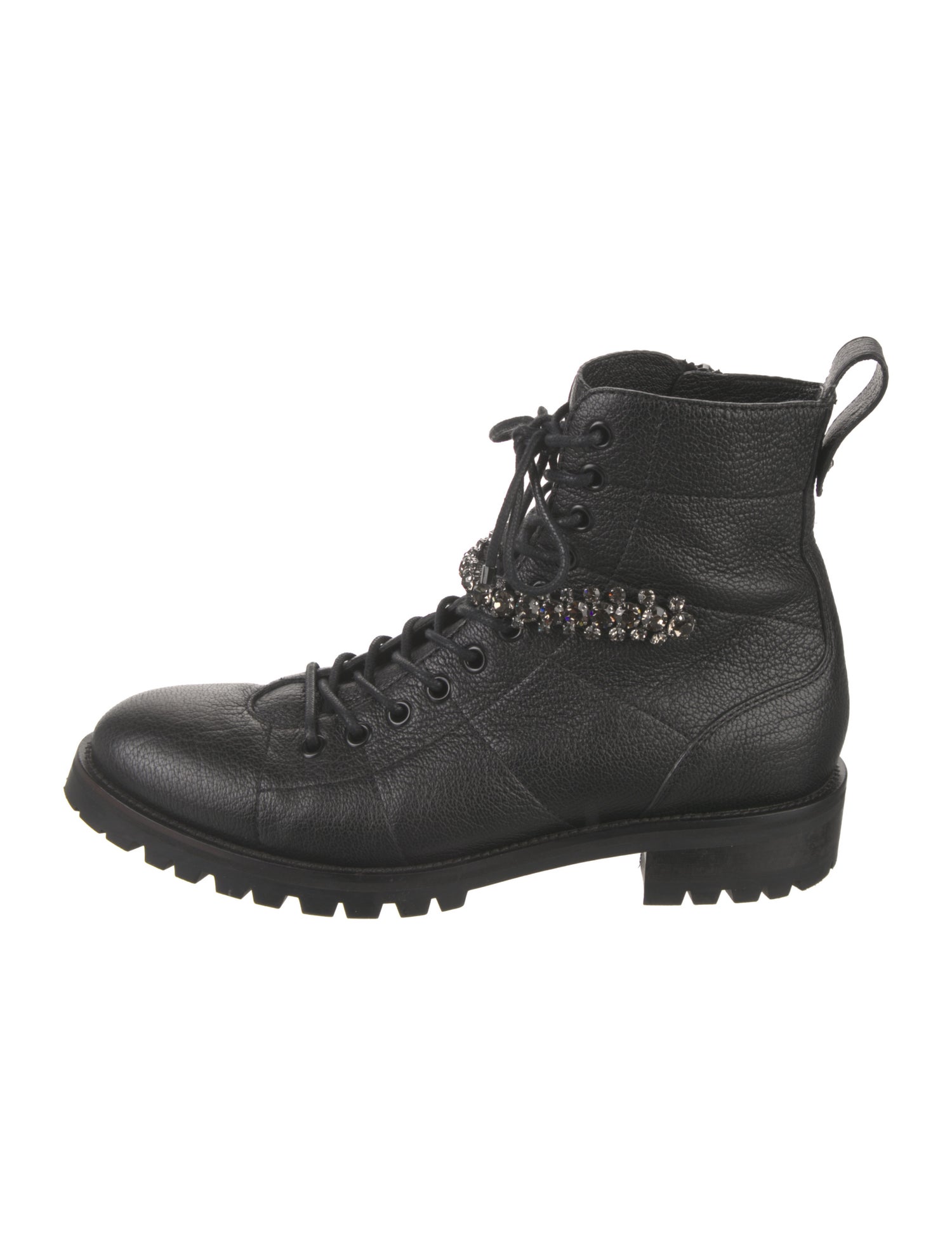 Jimmy Choo Leather Crystal Embellishments Combat Boots