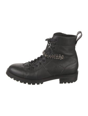 Jimmy Choo Leather Crystal Embellishments Combat Boots