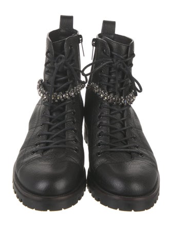Jimmy Choo Leather Crystal Embellishments Combat Boots