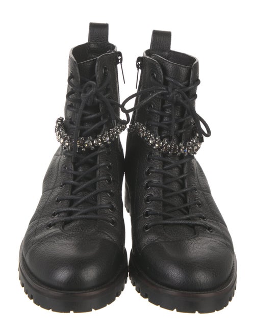 Jimmy Choo Leather Crystal Embellishments Combat Boots