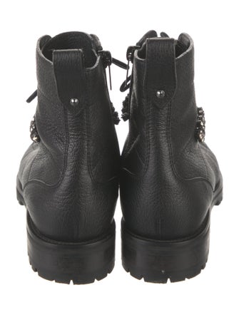 Jimmy Choo Leather Crystal Embellishments Combat Boots
