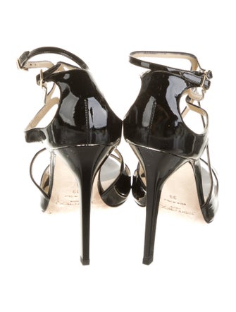 Jimmy Choo Patent Leather Leather Trim Embellishment Slingback Sandals