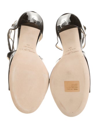 Jimmy Choo Patent Leather Leather Trim Embellishment Slingback Sandals