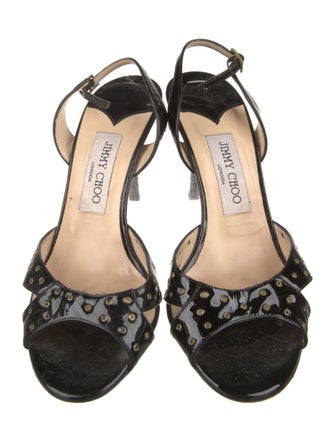 Jimmy Choo Patent Leather Lasercut Accents Slingback Sandals