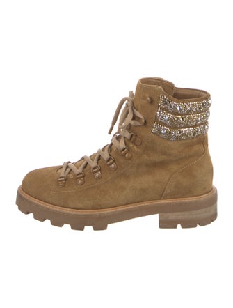 Jimmy Choo Suede Crystal Embellishments Combat Boots