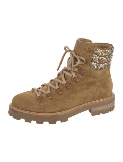 Jimmy Choo Suede Crystal Embellishments Combat Boots