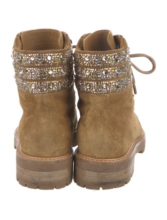Jimmy Choo Suede Crystal Embellishments Combat Boots