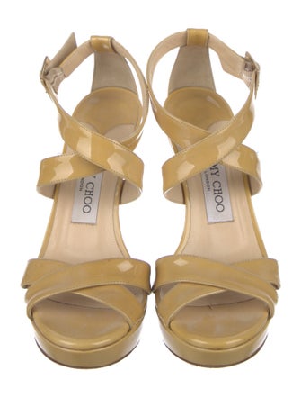 Jimmy Choo Patent Leather Leather Trim Embellishment Sandals