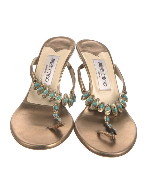 Jimmy Choo Leather Crystal Embellishments Slides