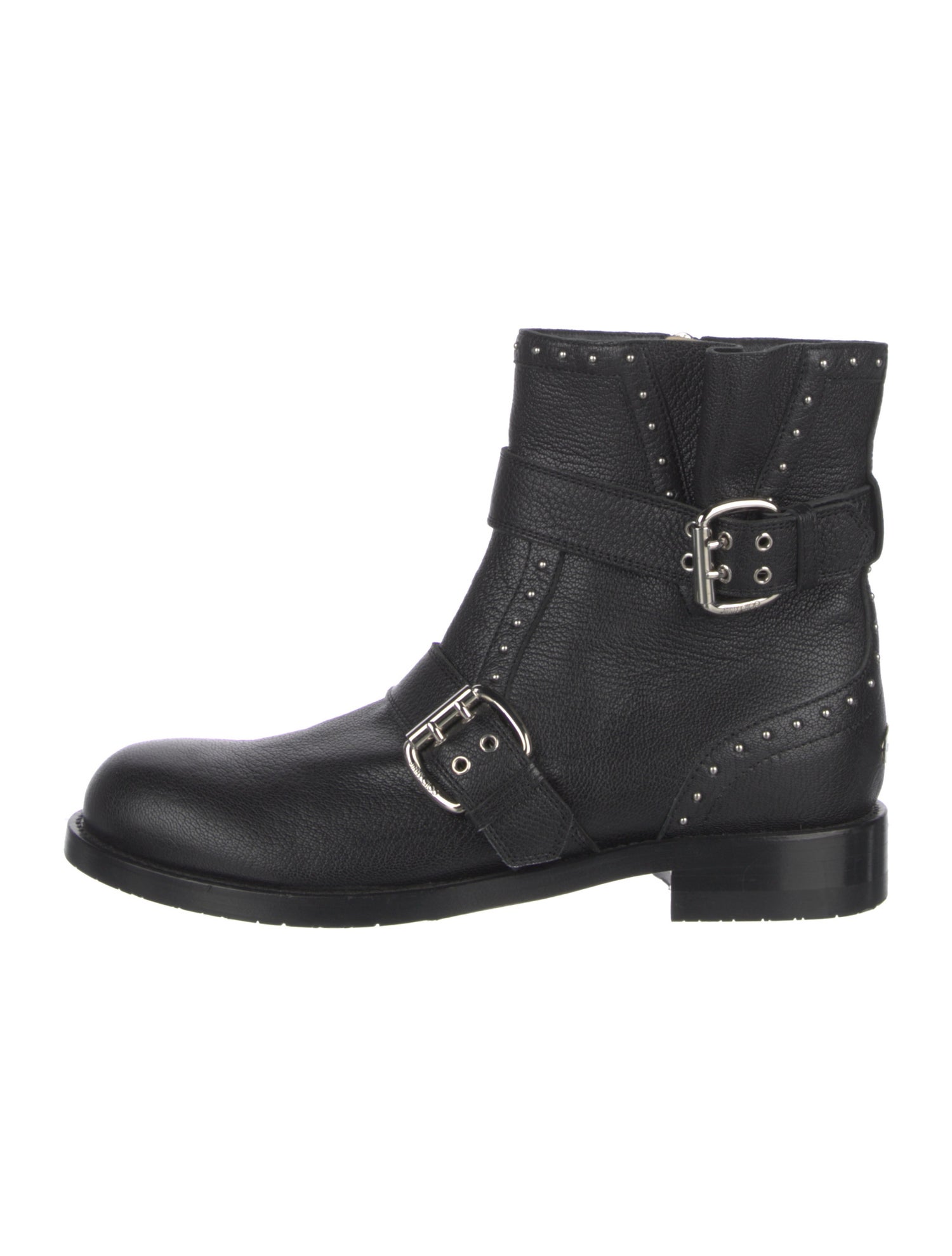 Jimmy Choo Leather Studded Accents Moto Boots