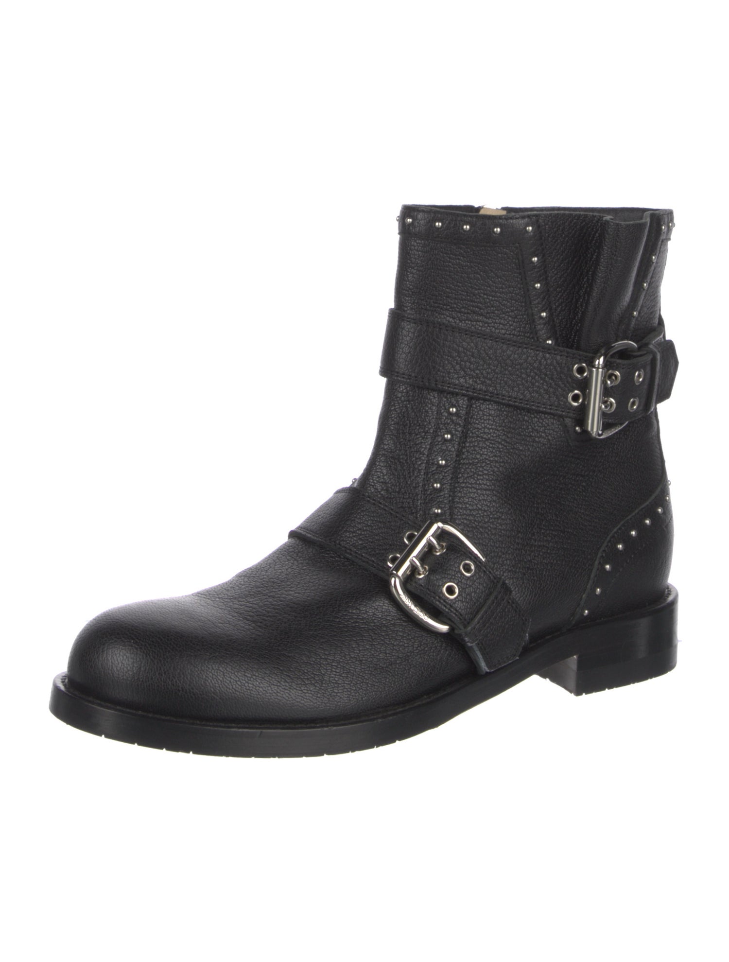 Jimmy Choo Leather Studded Accents Moto Boots