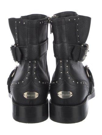 Jimmy Choo Leather Studded Accents Moto Boots