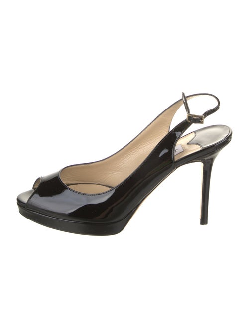 Jimmy Choo Patent Leather Leather Trim Embellishment Slingback Pumps