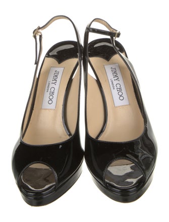 Jimmy Choo Patent Leather Leather Trim Embellishment Slingback Pumps